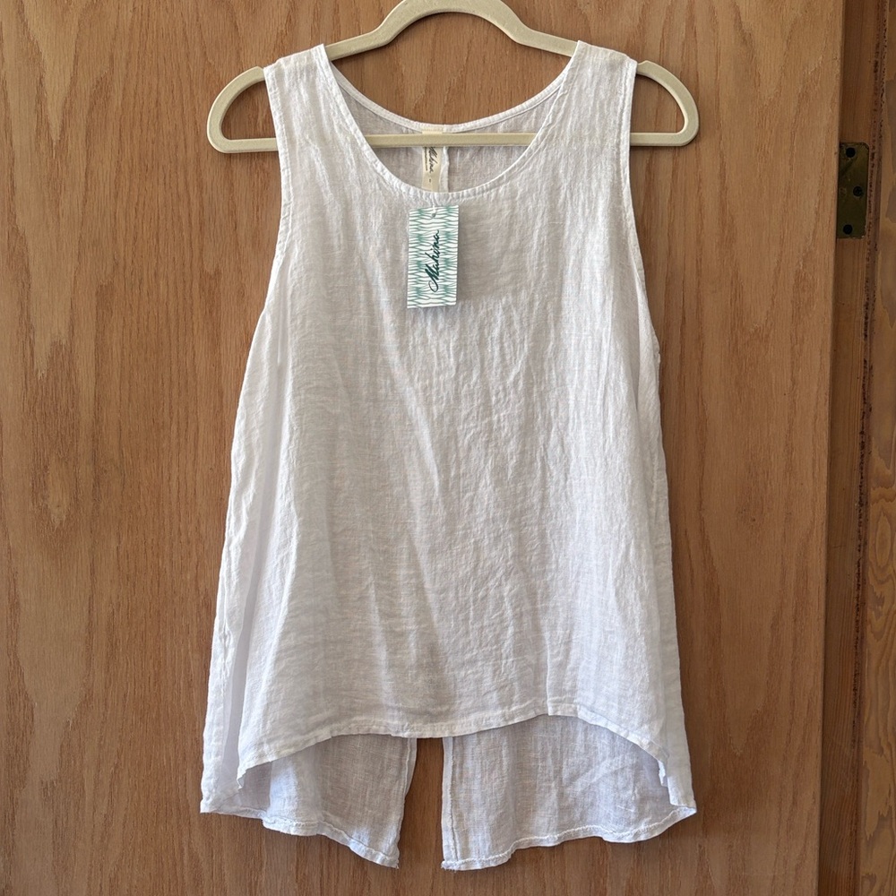 Mahina White Sleeveless Linen Top NWT